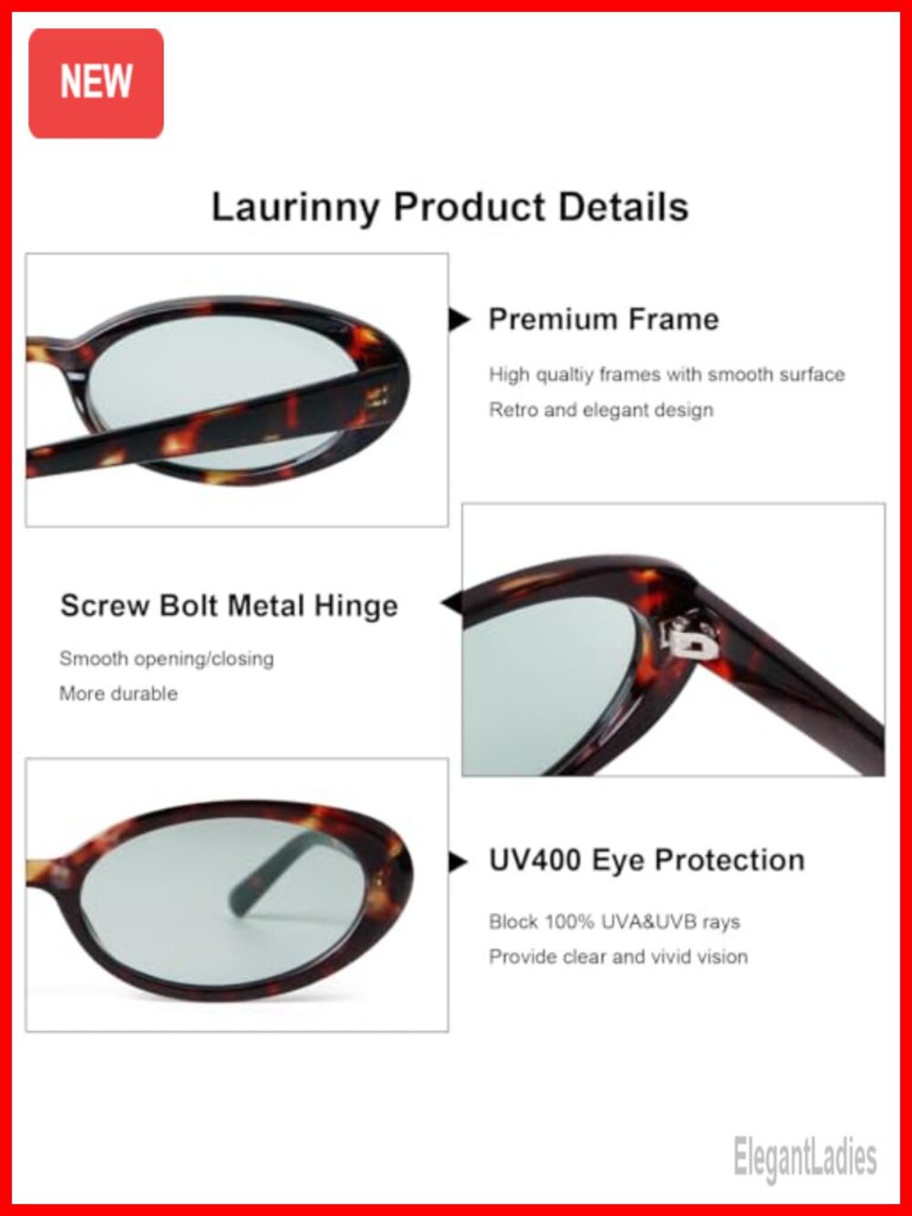 Retro Small Oval Sunglasses UV400 Protection Cat Eye Style - Picture 3 of 6